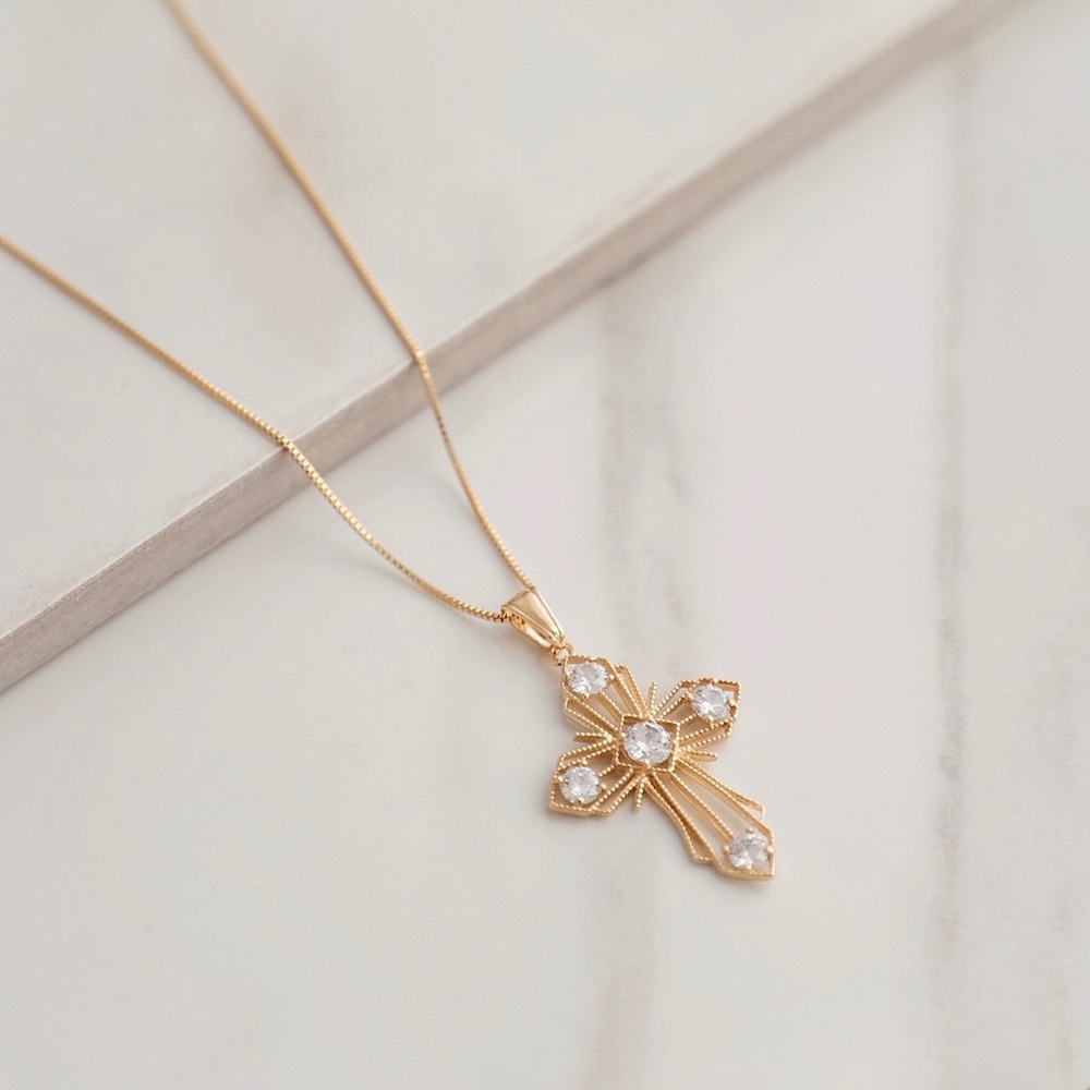 Diamond Cross Necklace | 18k Gold Filled - Picture 5 of 8